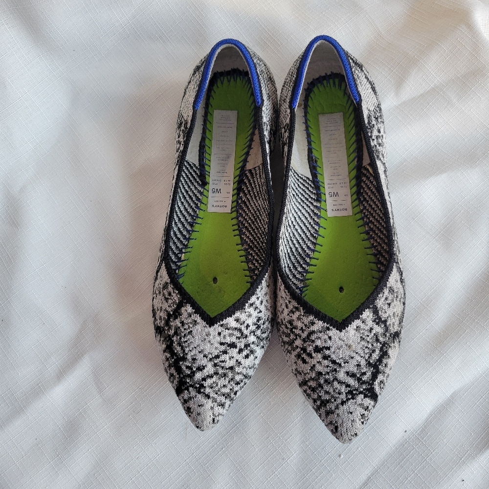 Rothy's Monochrome Patterned Flats with Blue Trim